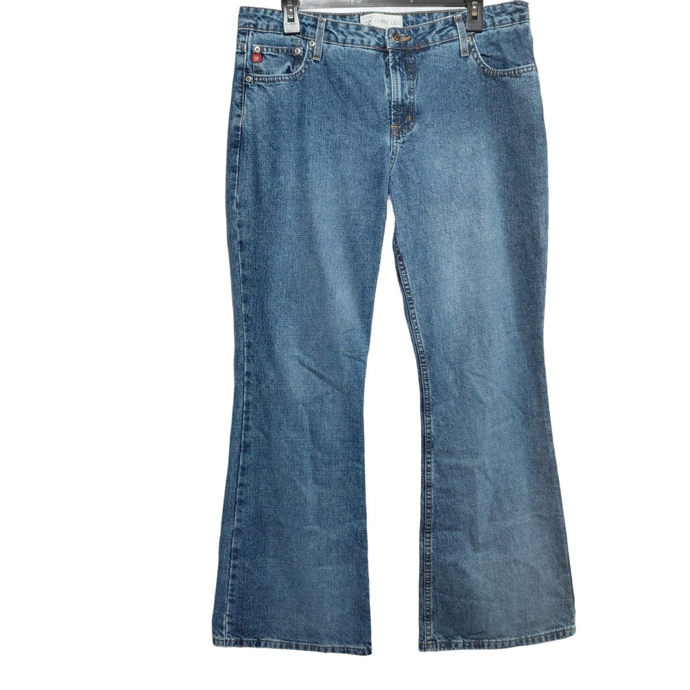 Y2k Arizona Mid Rise Flare Leg Jeans Women's Sz 15 Avg 31" Inseam Rigid Denim